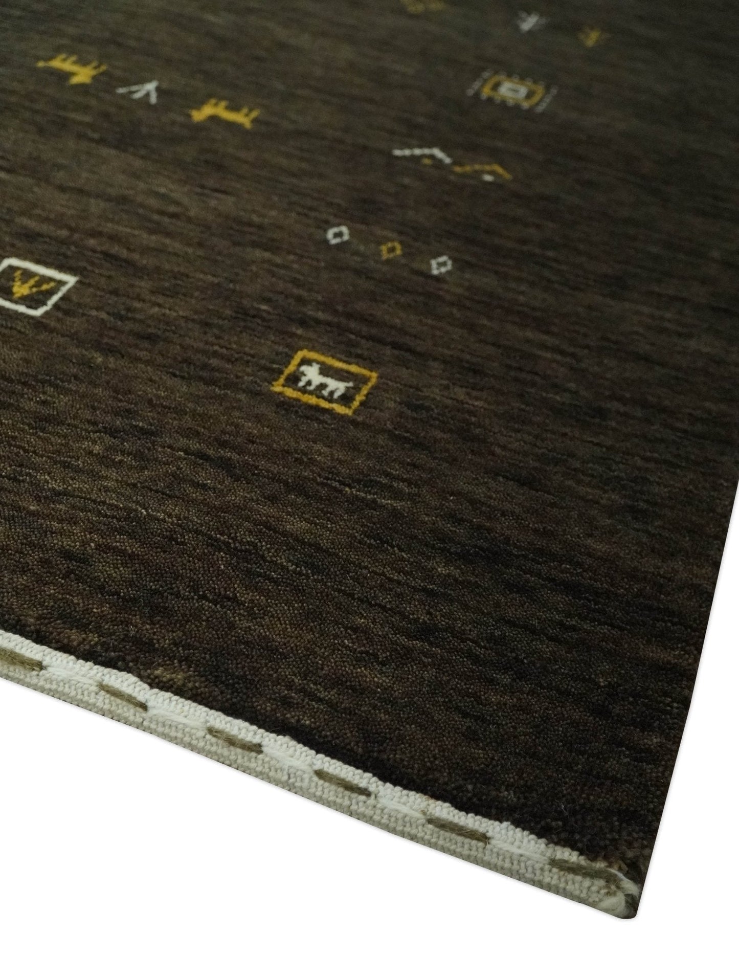 Custom Made Tribal look Greenish-Brown Traditional Hand loom Wool Area Rug