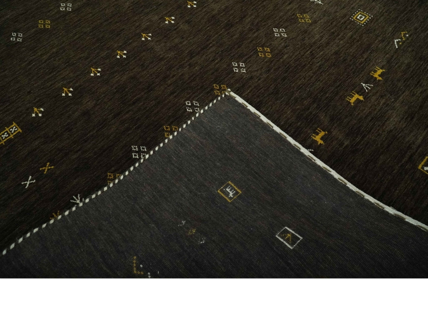 Custom Made Tribal look Greenish-Brown Traditional Hand loom Wool Area Rug