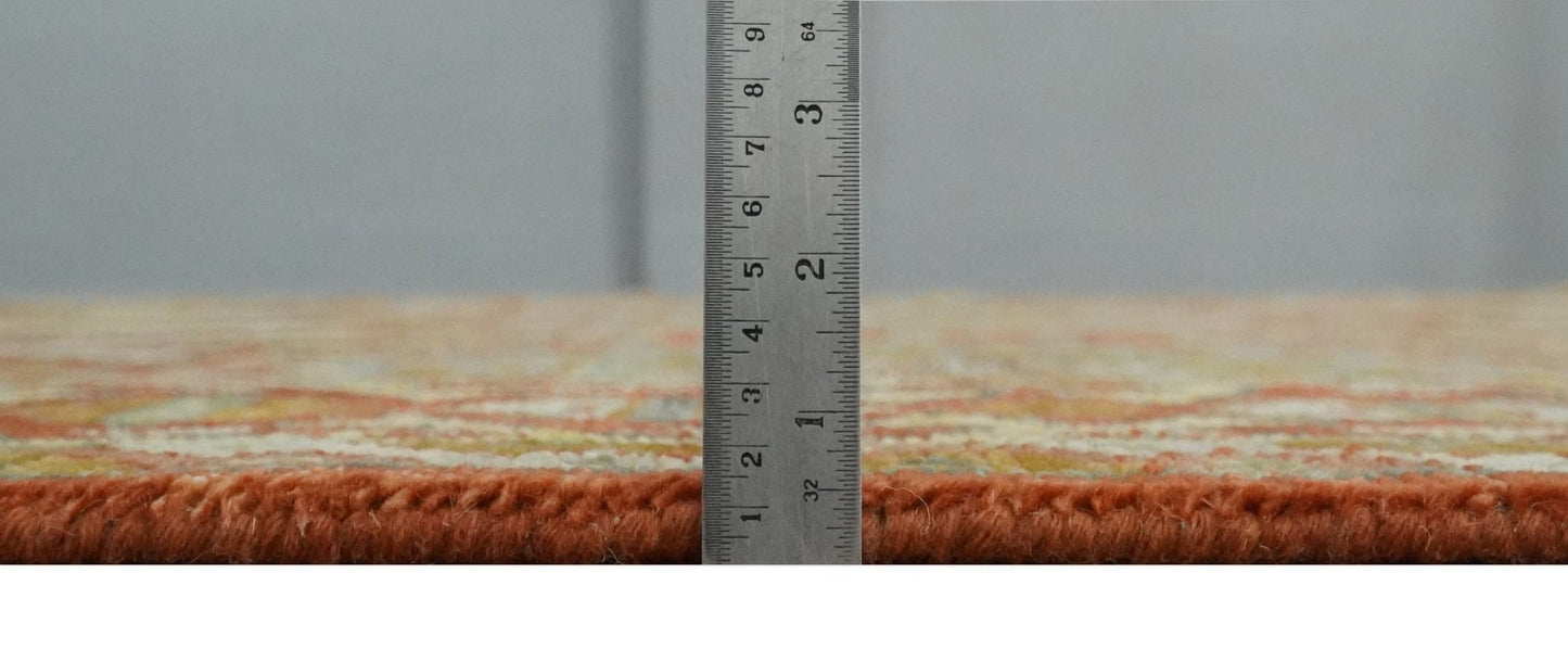 Custom Made Tribal Motifs Hand Knotted Rust, Gold and Blue Oriental Traditional Wool Area Rug