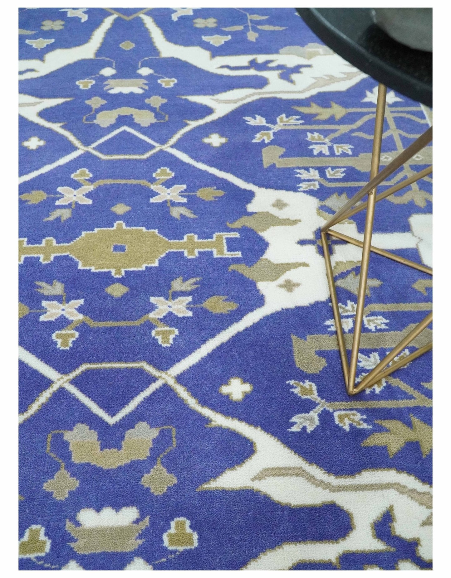 Custom Made Violet, Ivory and Olive Traditional Hand knotted Oriental Oushak wool Area Rug