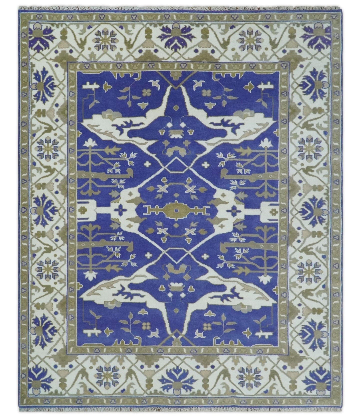 Custom Made Violet, Ivory and Olive Traditional Hand knotted Oriental Oushak wool Area Rug