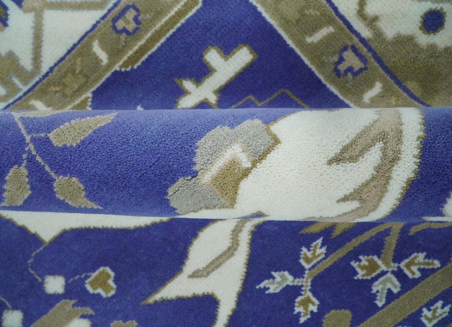 Custom Made Violet, Ivory and Olive Traditional Hand knotted Oriental Oushak wool Area Rug