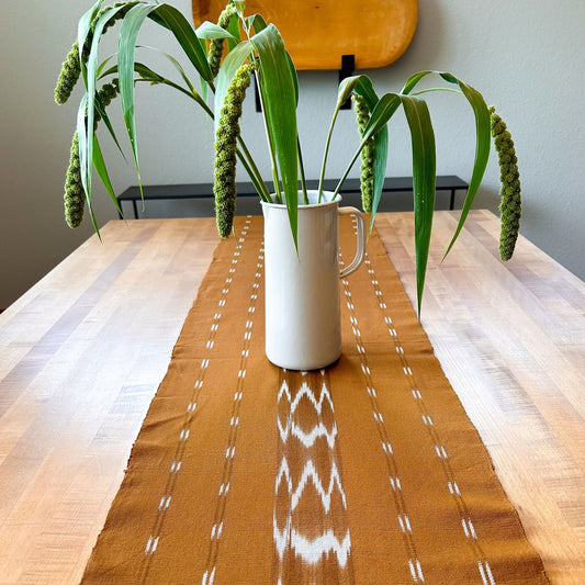 Serpentine Ikat Woven Table Runner - Cinnamon