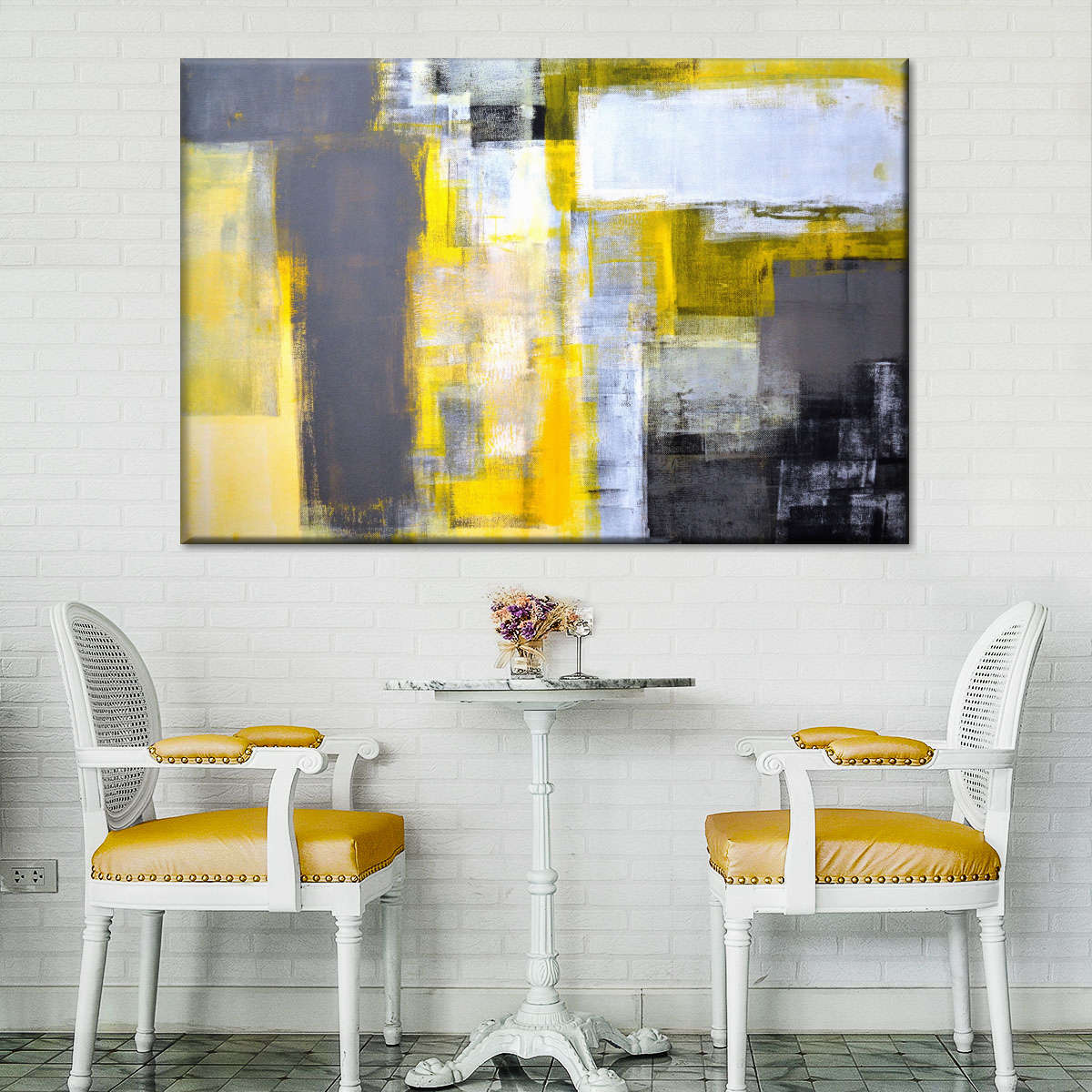 Yellow On Gray Abstract Wall Art