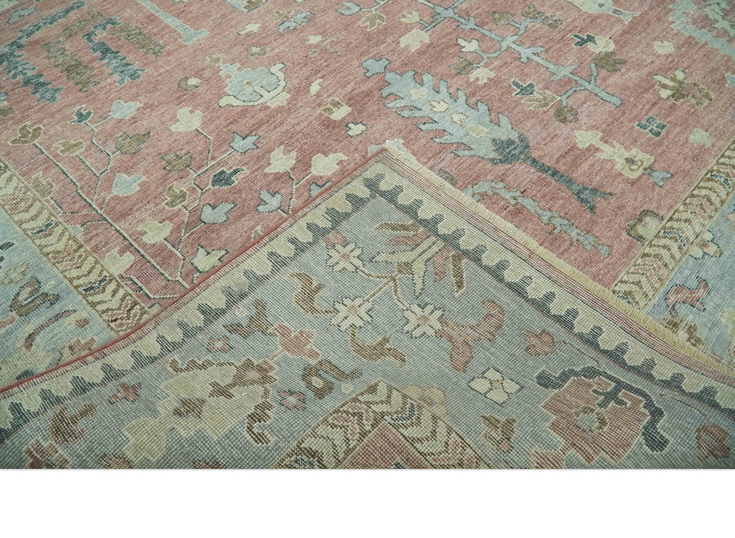 Distress Finished Tree of Life Hand Knotted Rust and Silver Custom Made Wool Rug