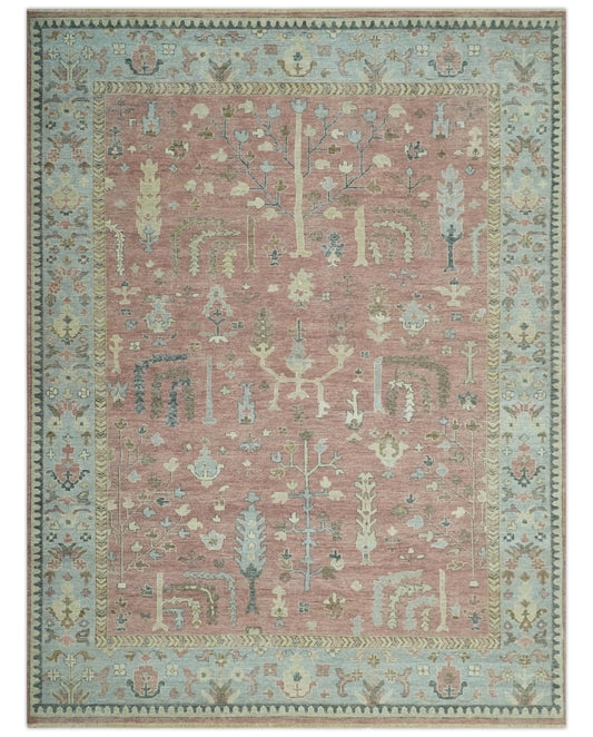 Distress Finished Tree of Life Hand Knotted Rust and Silver Custom Made Wool Rug