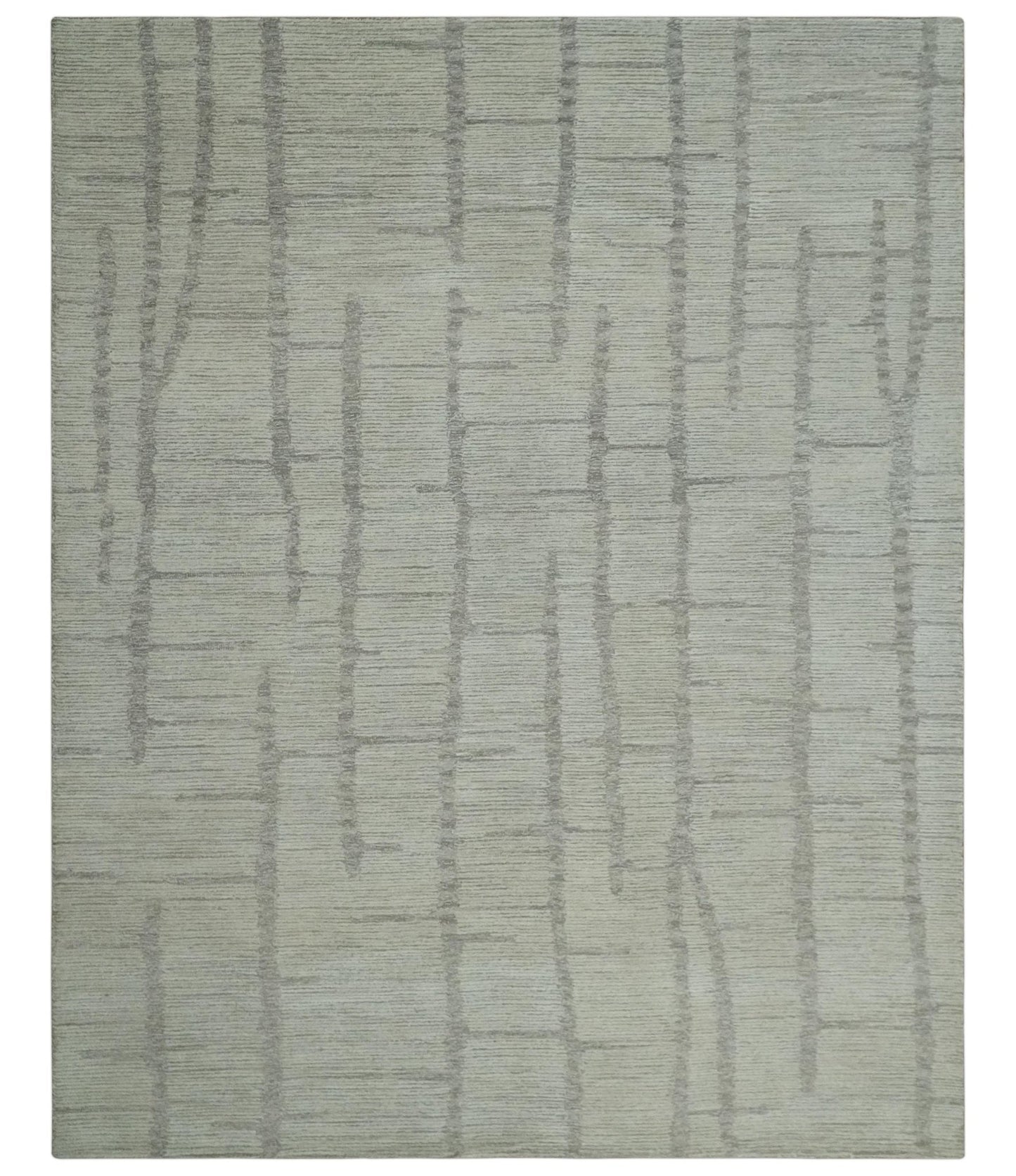 Earthy Modern Stripes Design Custom Made Ivory, Silver and Gray Hand Tufted Rug