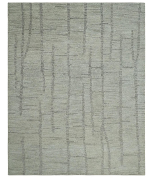 Earthy Modern Stripes Design Custom Made Ivory, Silver and Gray Hand Tufted Rug
