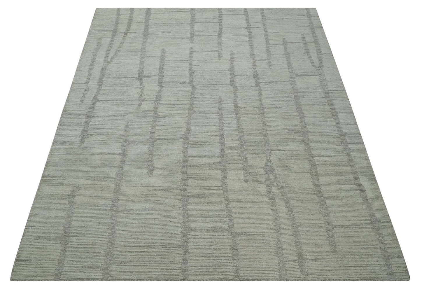 Earthy Modern Stripes Design Custom Made Ivory, Silver and Gray Hand Tufted Rug
