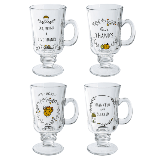 Harvest Glass Footed Mug Set (4 pc. set)