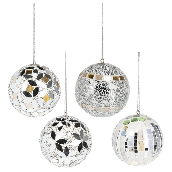 Silver Mosaic Ball Ornaments - Small ( price per piece)