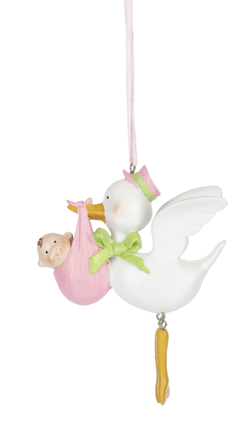 Stork w/Baby Girl Ornaments