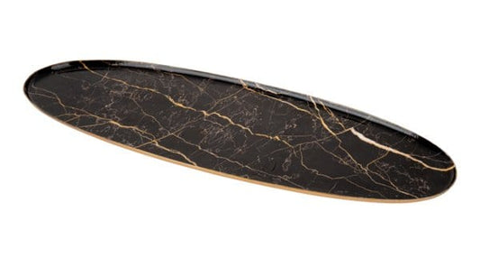 Black & Gold Faux Marble Oval Tray