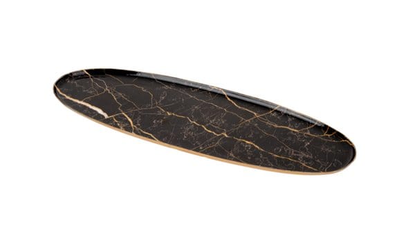 Black & Gold Faux Marble Oval Tray