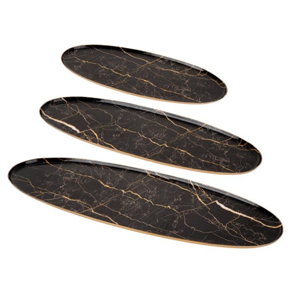 Black & Gold Faux Marble Oval Tray