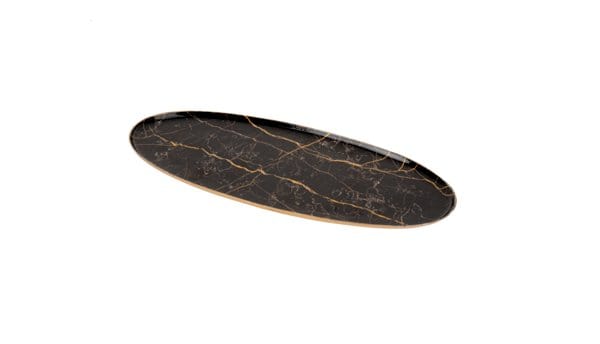 Black & Gold Faux Marble Oval Tray