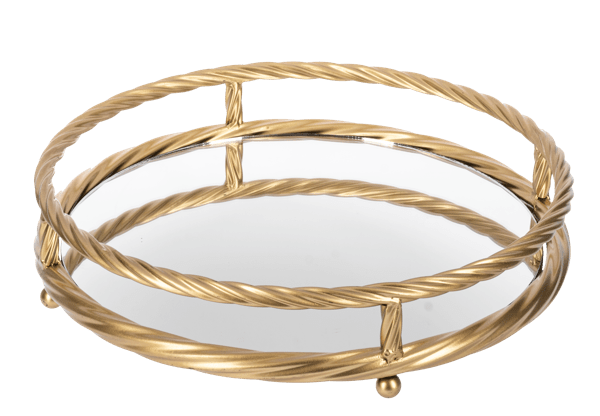 Round Gold Twisted Frame Tray with Mirror Inlay (2 pc. set)