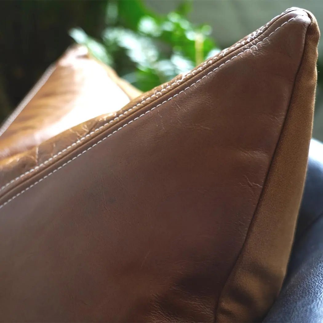 Handcrafted Genuine Leather Accent Pillow | 18" Leather Throw Pillow