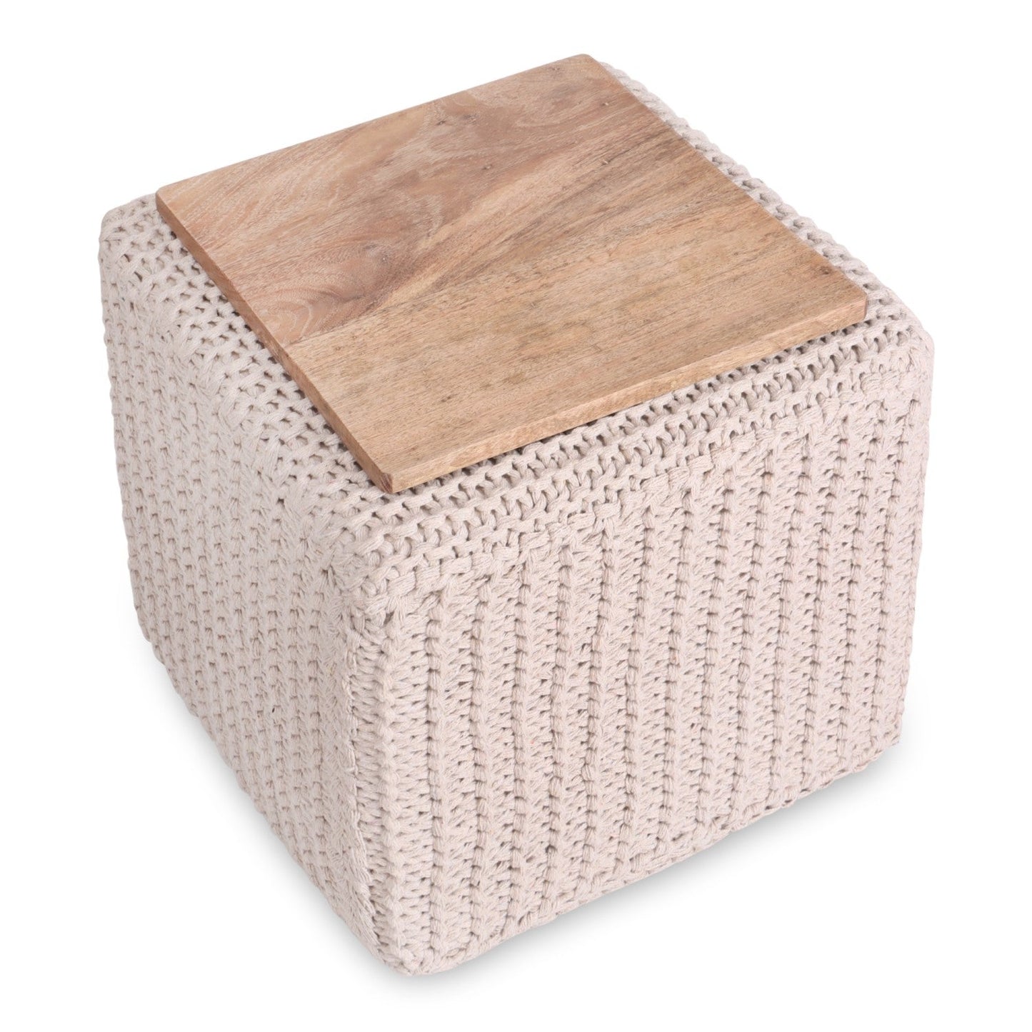 Amayah Pouf with Wooden Tray