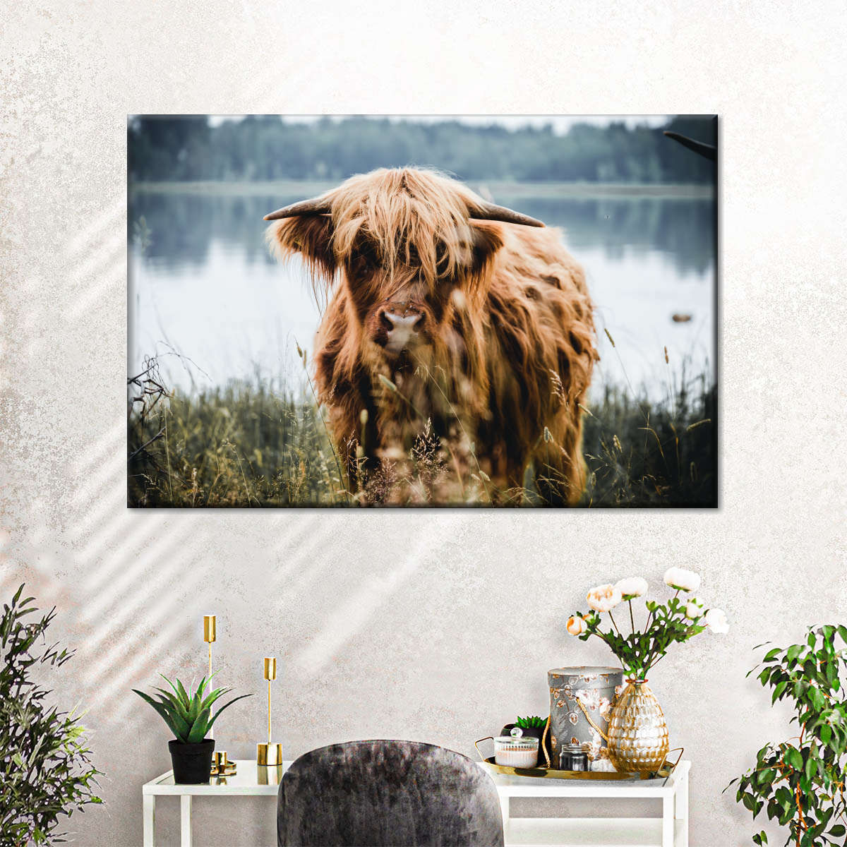 Lakeside Highland Cow Wall Art