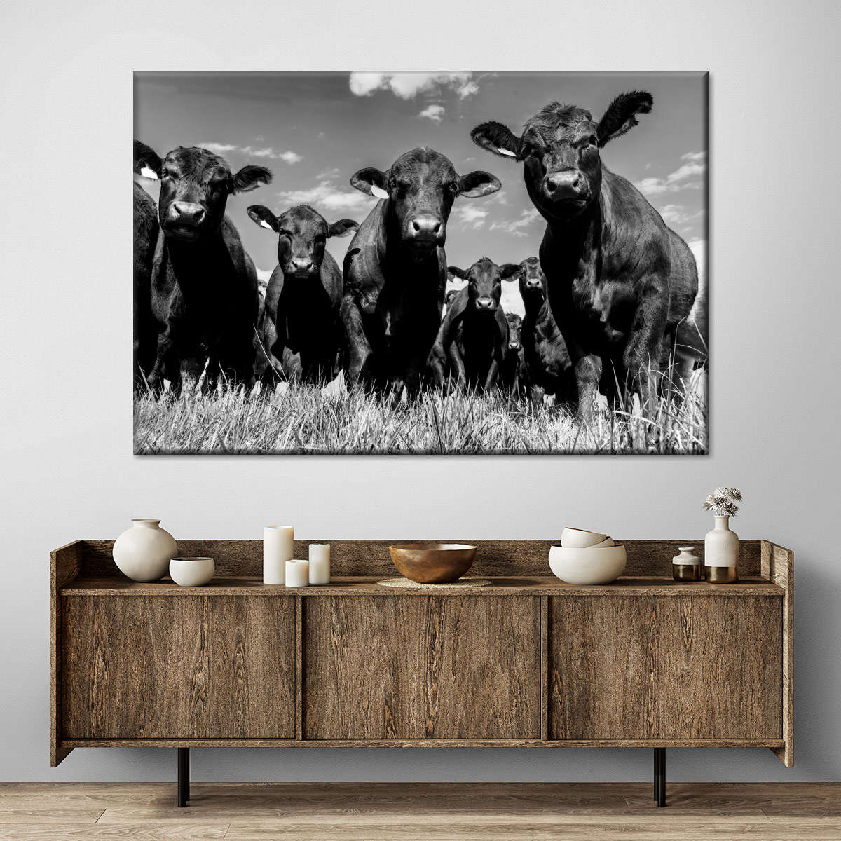 Monochrome Angus Cows Wall Art