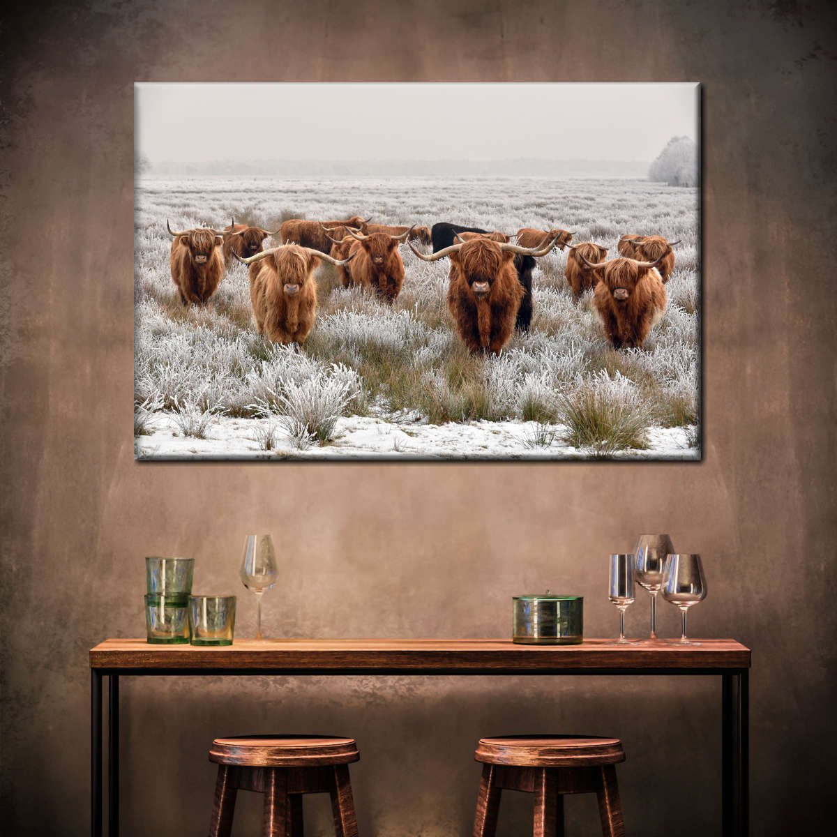 Winter Highland Cows Wall Art