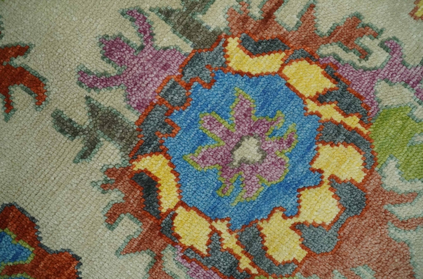 Custom Made Hand Knotted Beige with multicolor Traditional Oushak Wool area Rug