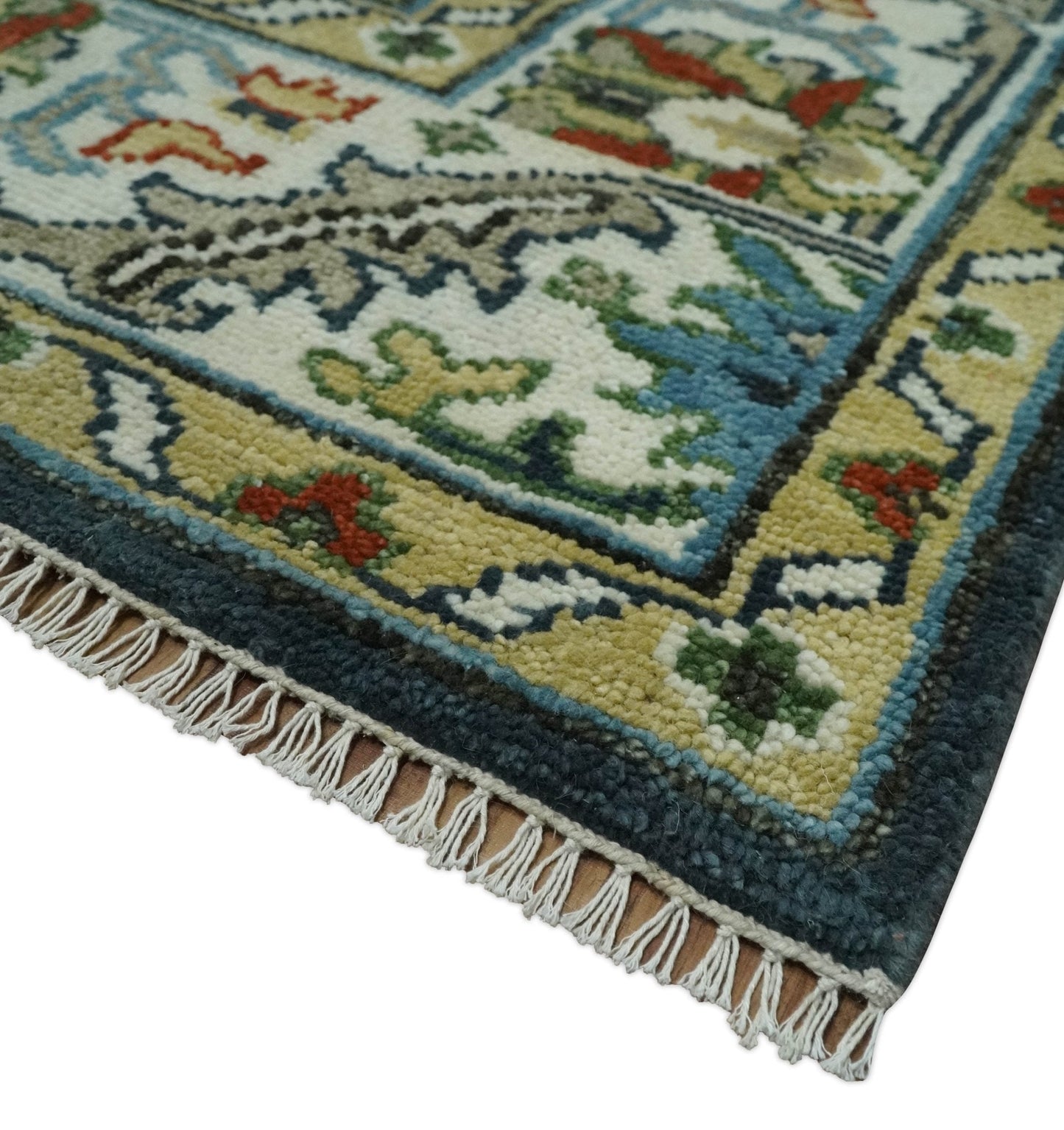 Hand Knotted Green and Ivory Traditional Oriental Oushak Custom Made Wool Area Rug