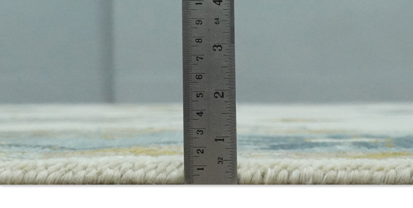 Hand Knotted Ivory, Silver and Blue Traditional Oushak Custom Made Wool Area Rug