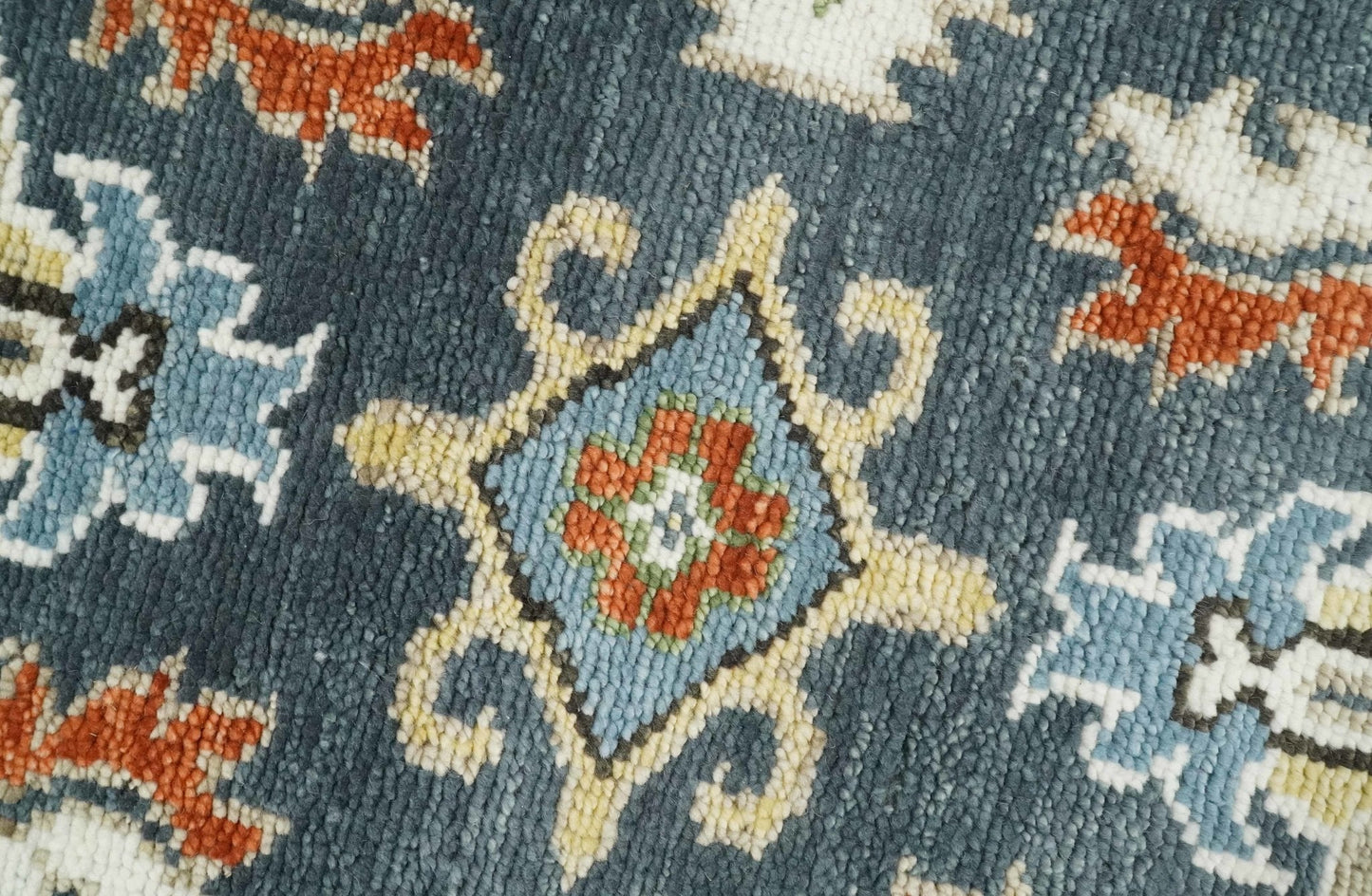 Custom Made Hand Knotted Teal, Blue and Ivory Traditional Oushak Wool Area Rug