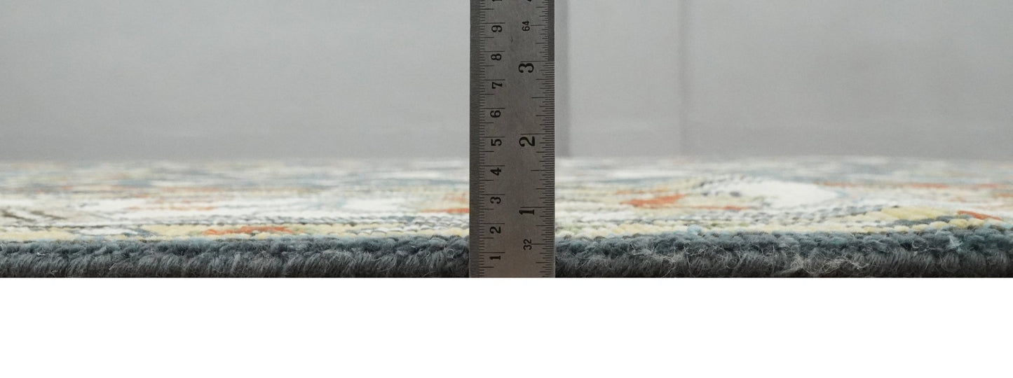 Custom Made Hand Knotted Teal, Blue and Ivory Traditional Oushak Wool Area Rug