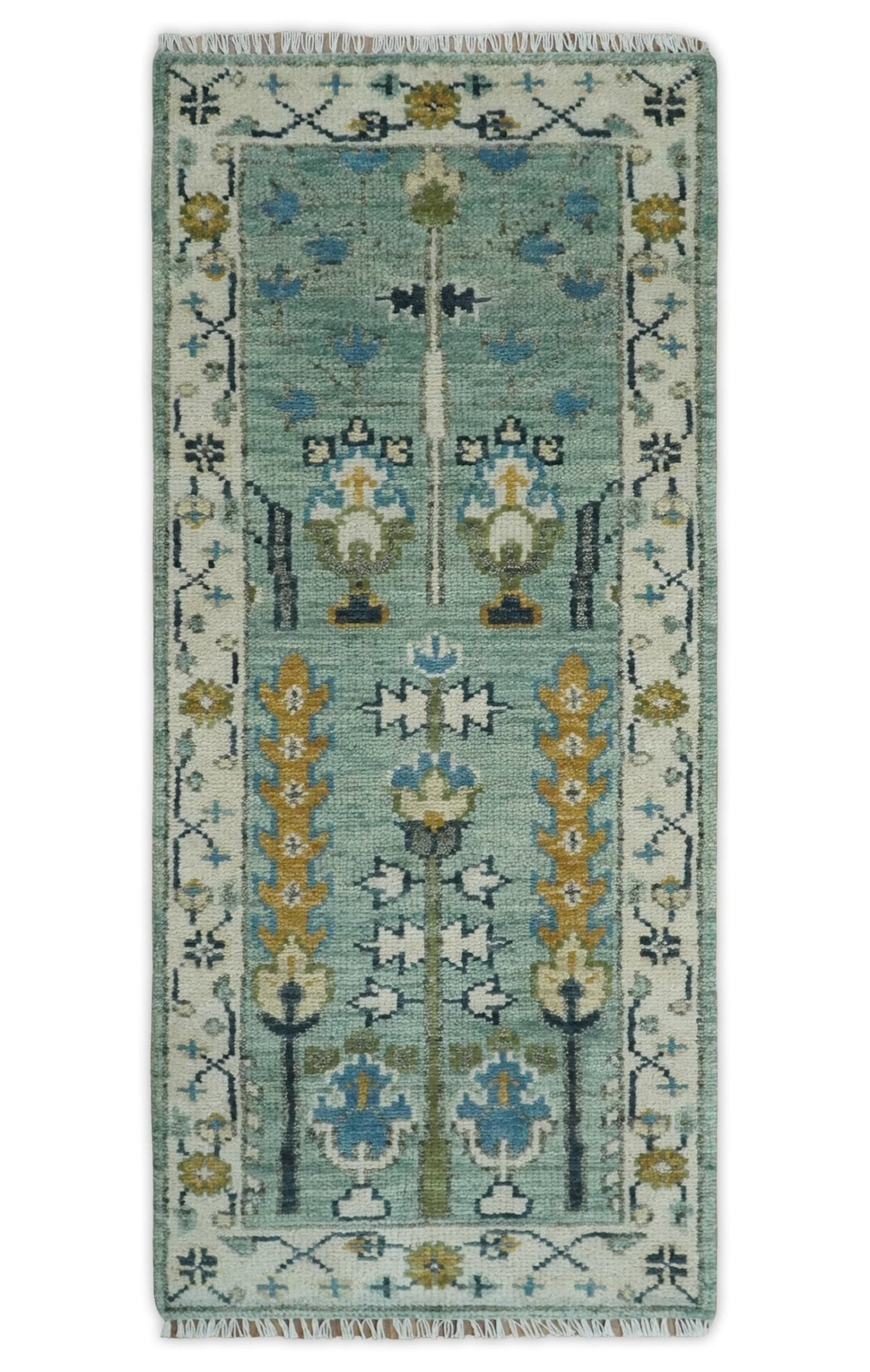 Hand Knotted Traditional Blue and Ivory Antique Oushak Custom Made Wool Area Rug