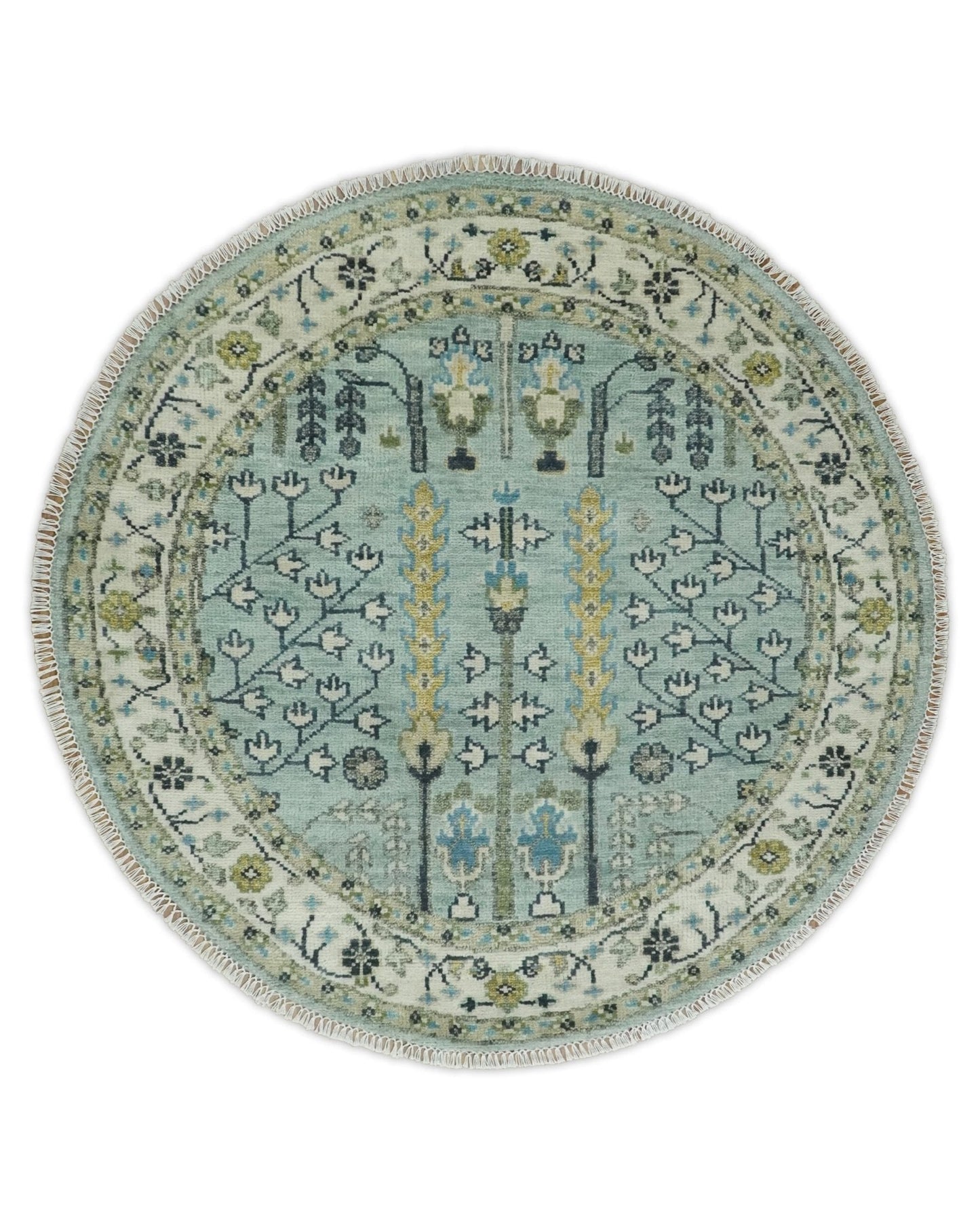 Hand Knotted Traditional Blue and Ivory Antique Oushak Custom Made Wool Area Rug