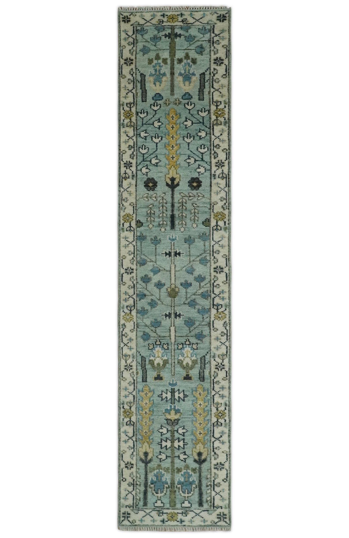 Hand Knotted Traditional Blue and Ivory Antique Oushak Custom Made Wool Area Rug