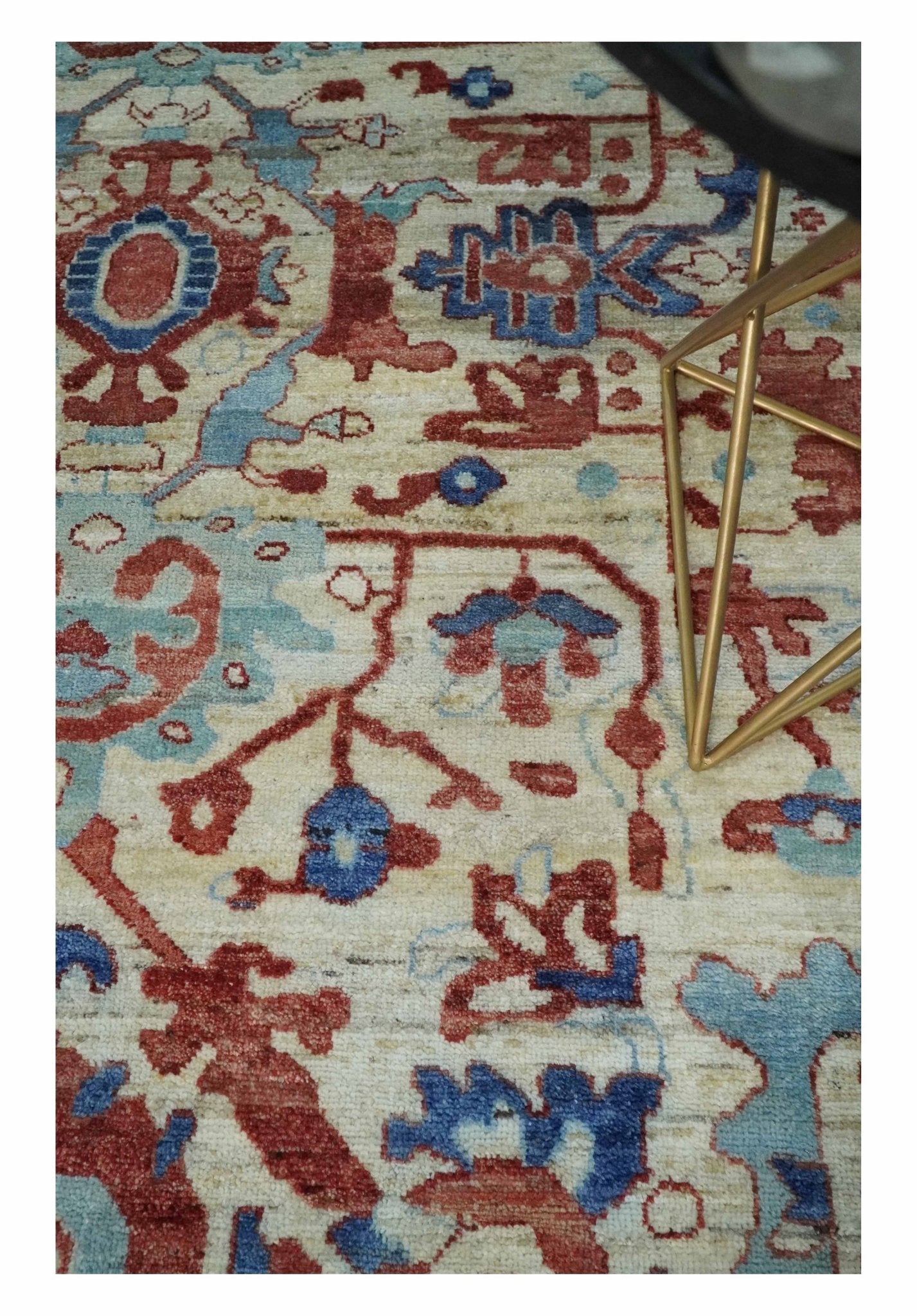 Hand Knotted Blue and Ivory Antique Vintage Style Custom Made Wool Rug, Living Room Rug