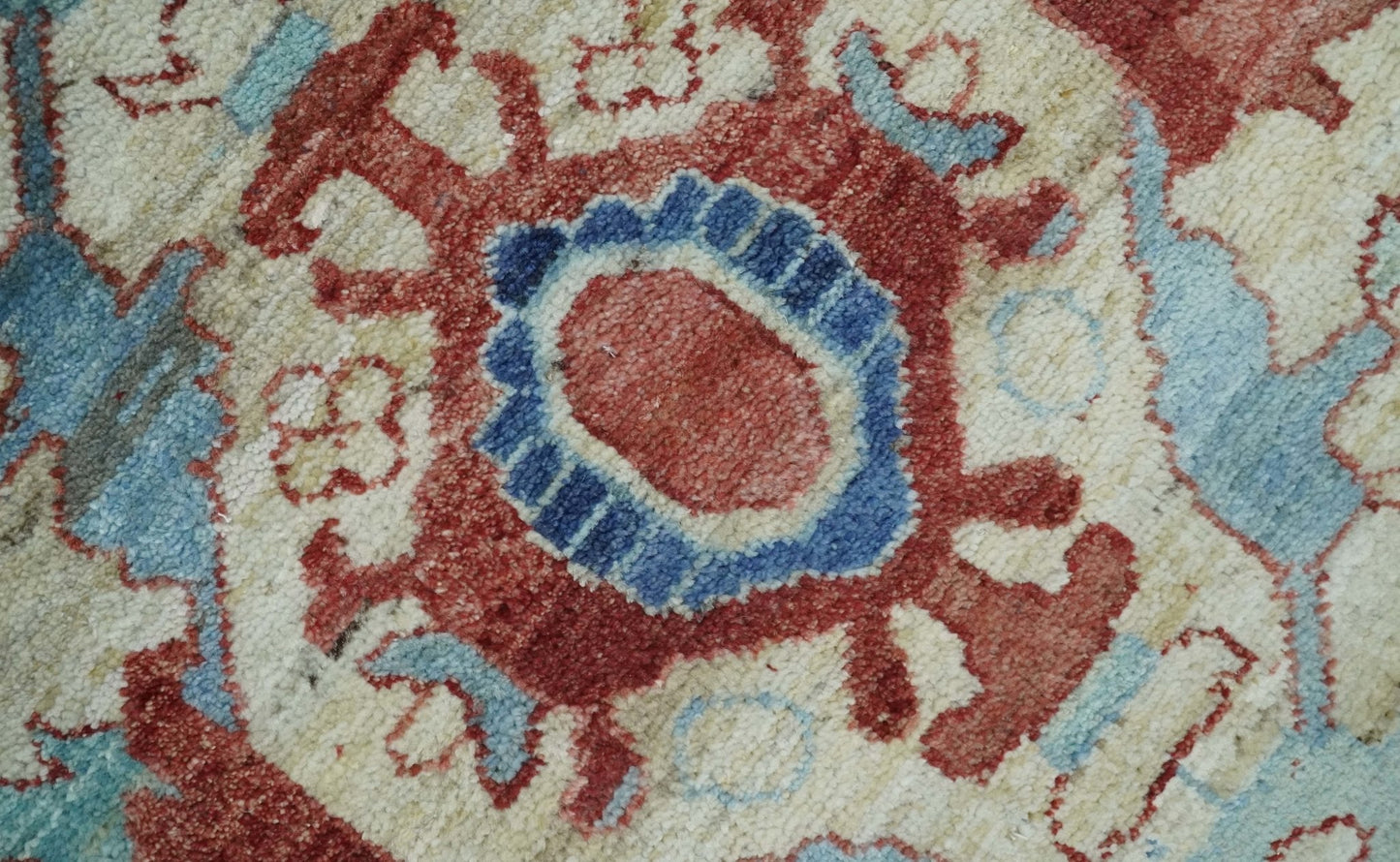 Hand Knotted Blue and Ivory Antique Vintage Style Custom Made Wool Rug, Living Room Rug