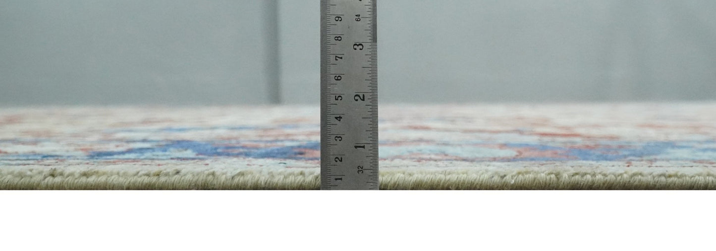 Hand Knotted Blue and Ivory Antique Vintage Style Custom Made Wool Rug, Living Room Rug