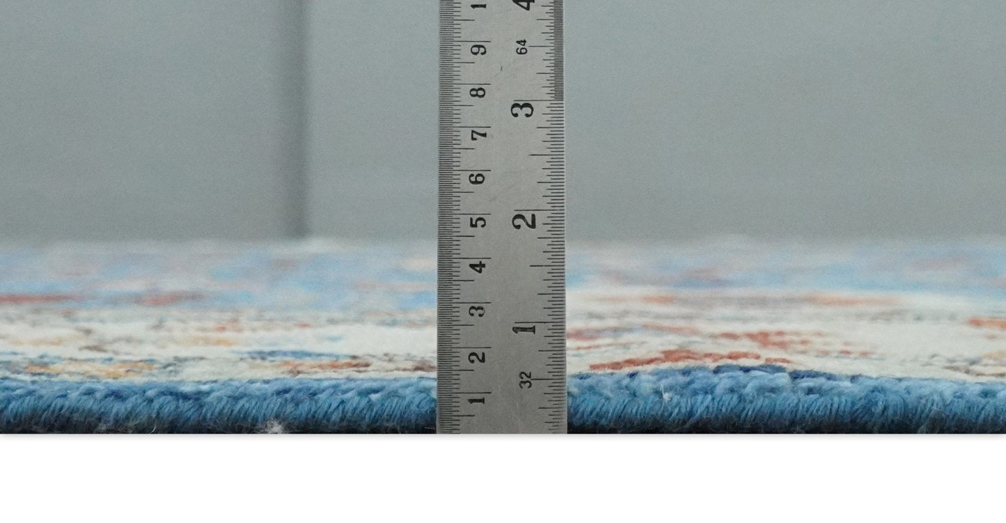 Custom Made Hand Knotted Blue and Ivory Traditional Turkish Oushak Design Wool Rug