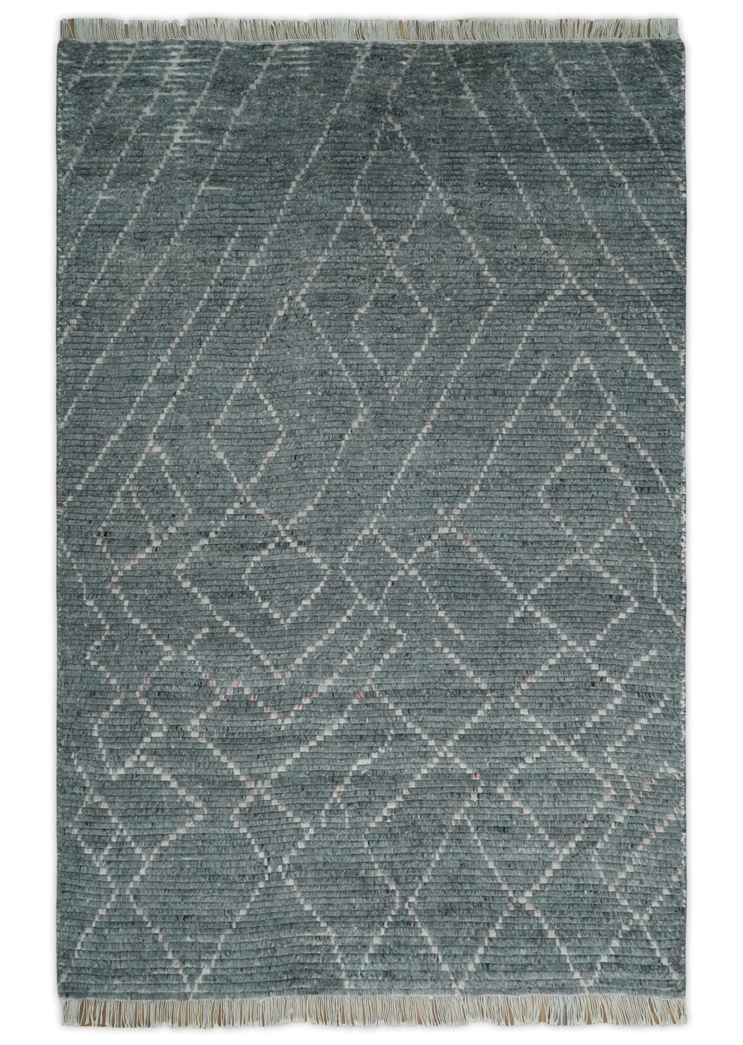 Custom Made Hand Knotted Charcoal and Ivory Moroccan Trellis Rug