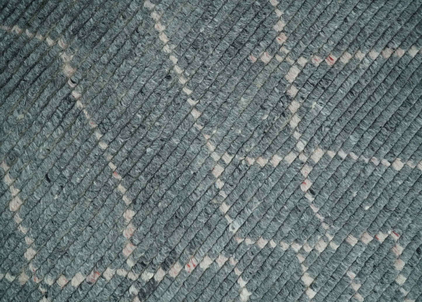 Custom Made Hand Knotted Charcoal and Ivory Moroccan Trellis Rug