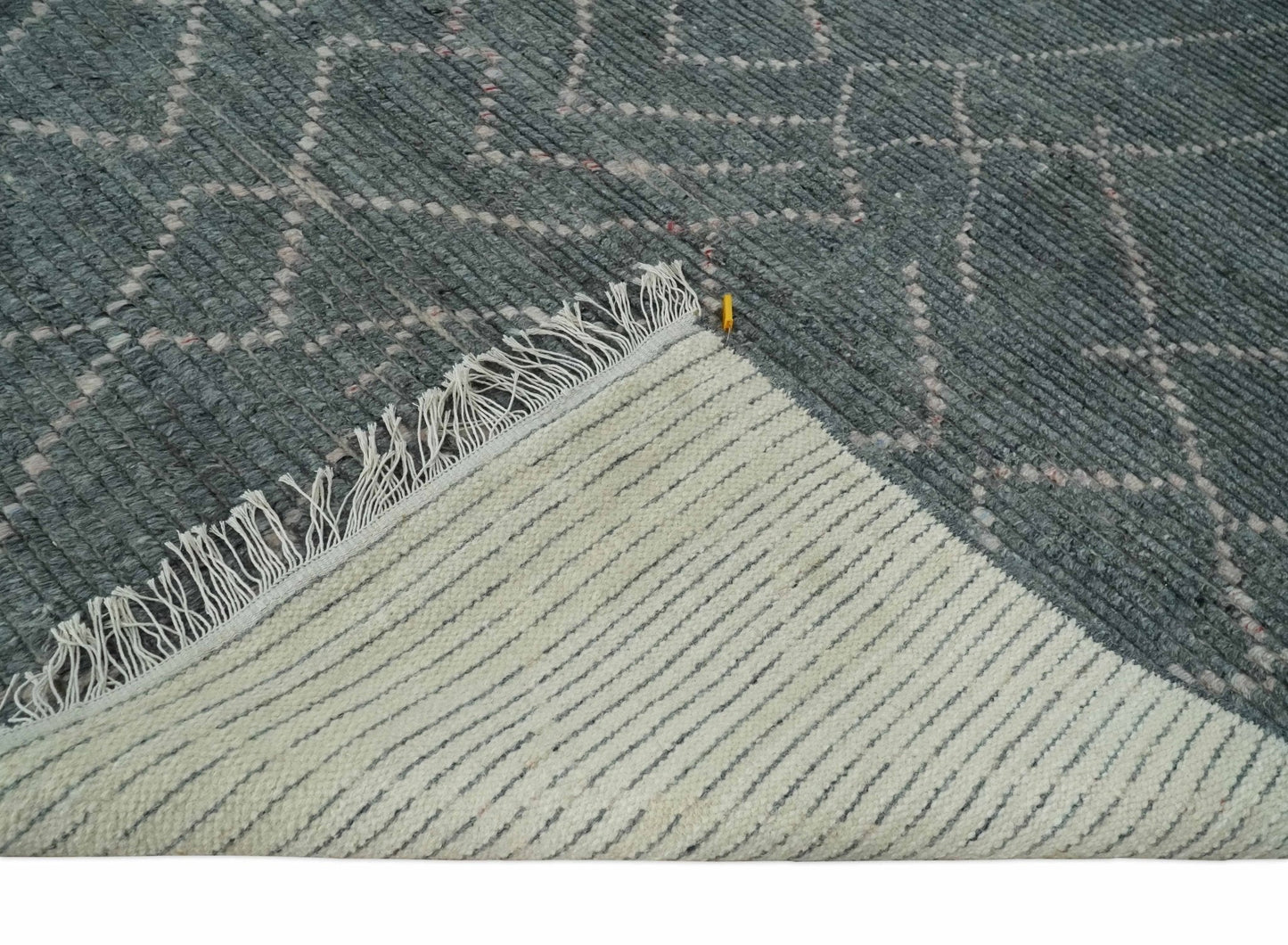 Custom Made Hand Knotted Charcoal and Ivory Moroccan Trellis Rug