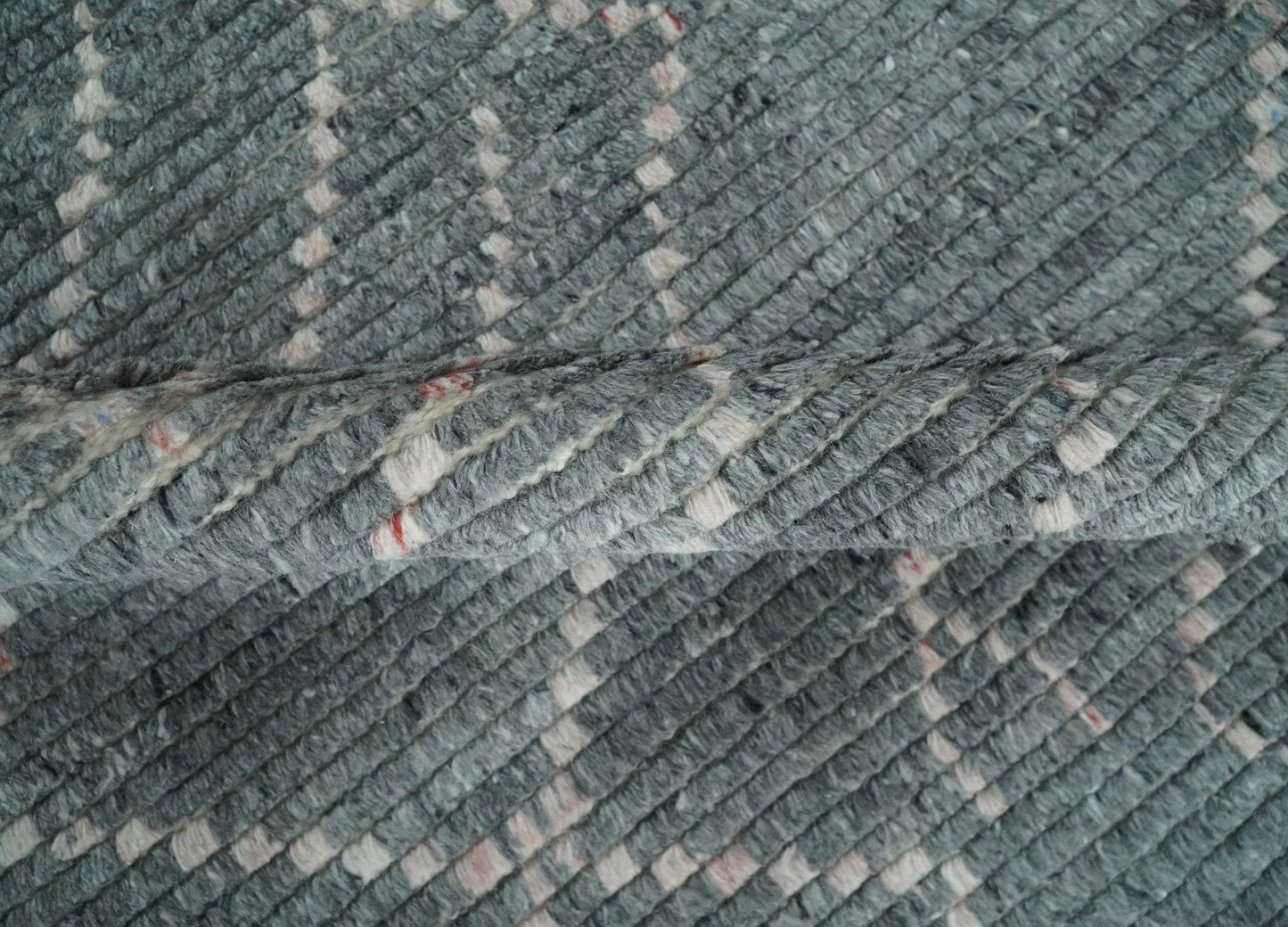 Custom Made Hand Knotted Charcoal and Ivory Moroccan Trellis Rug