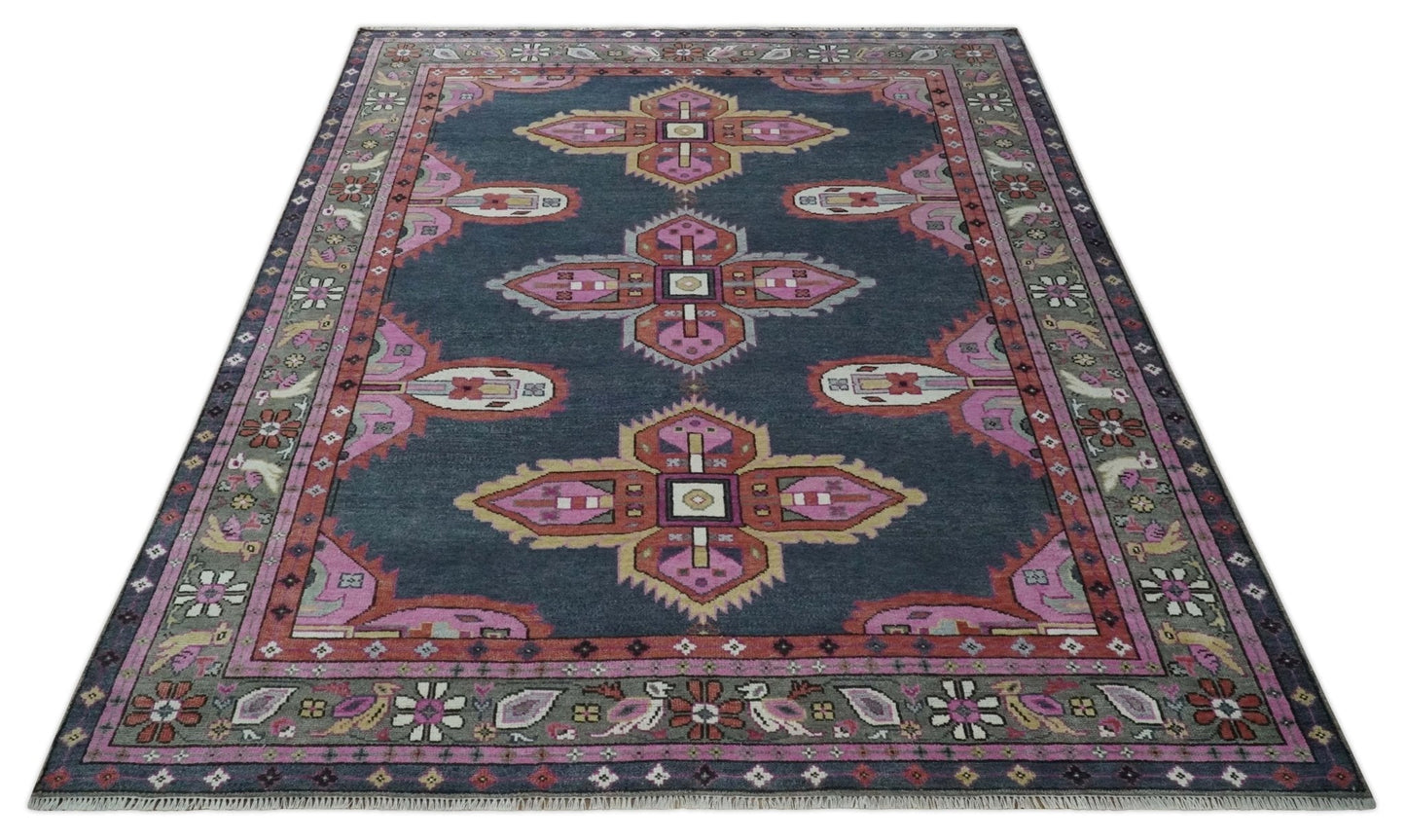 Hand Knotted Charcoal, Silver and Pink Traditional Custom Made Wool Area Rug