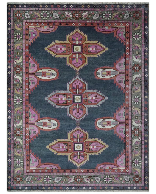 Hand Knotted Charcoal, Silver and Pink Traditional Custom Made Wool Area Rug
