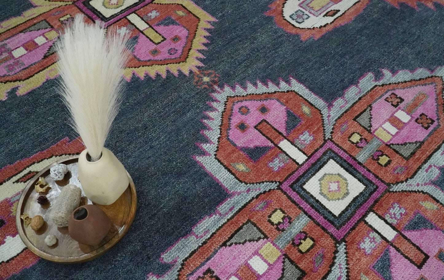 Hand Knotted Charcoal, Silver and Pink Traditional Custom Made Wool Area Rug