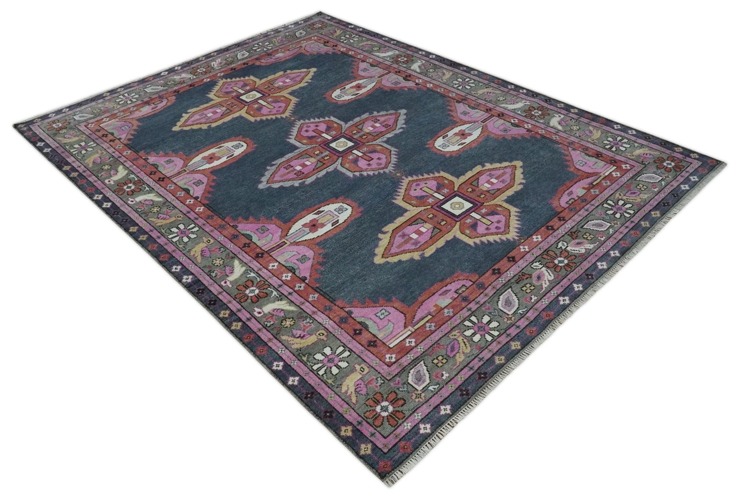 Hand Knotted Charcoal, Silver and Pink Traditional Custom Made Wool Area Rug