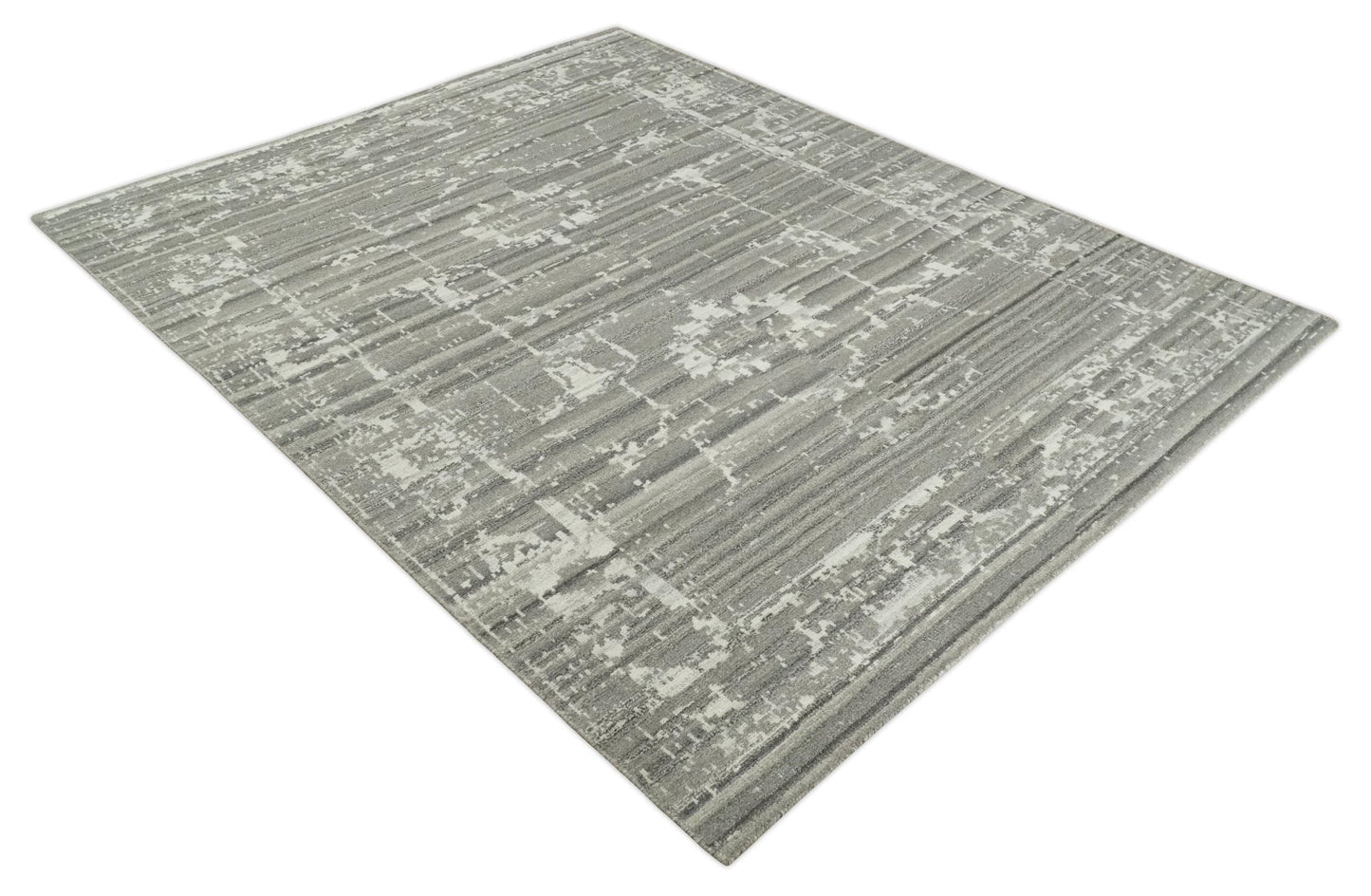 Hand Knotted Ivory and Charcoal Traditional Abstract Natural Wool Custom Made Area Rug, Kids, Living Room and Bedroom Rug