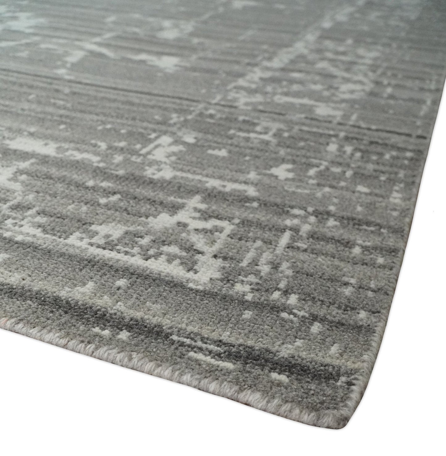 Hand Knotted Ivory and Charcoal Traditional Abstract Natural Wool Custom Made Area Rug, Kids, Living Room and Bedroom Rug