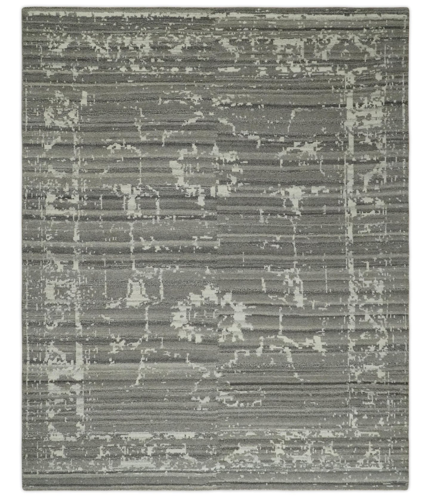 Hand Knotted Ivory and Charcoal Traditional Abstract Natural Wool Custom Made Area Rug, Kids, Living Room and Bedroom Rug