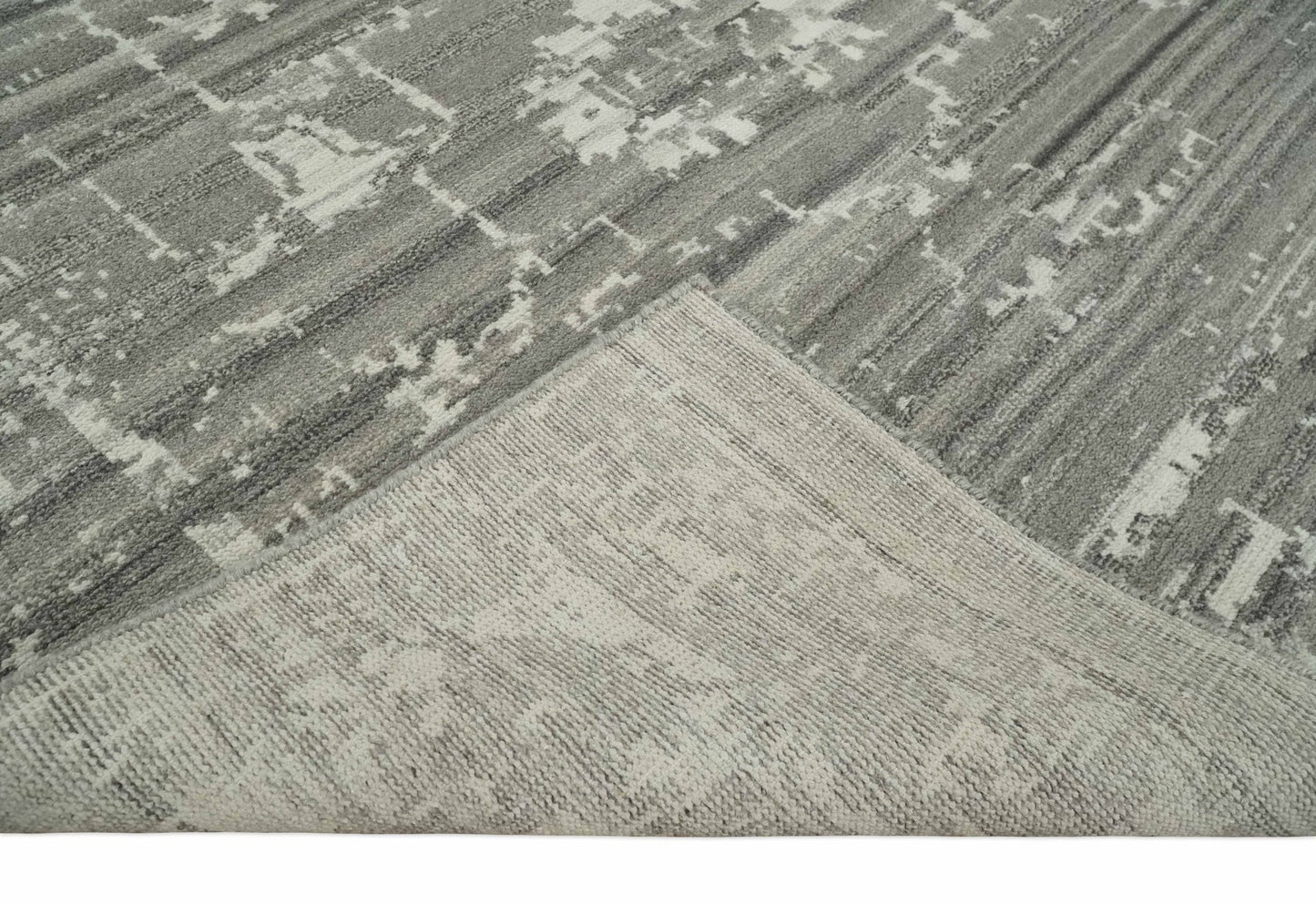 Hand Knotted Ivory and Charcoal Traditional Abstract Natural Wool Custom Made Area Rug, Kids, Living Room and Bedroom Rug